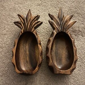 2 Vintage 1960s MId Century Tiki Wooden Monkey Pod Pineapple Shaped Bowl